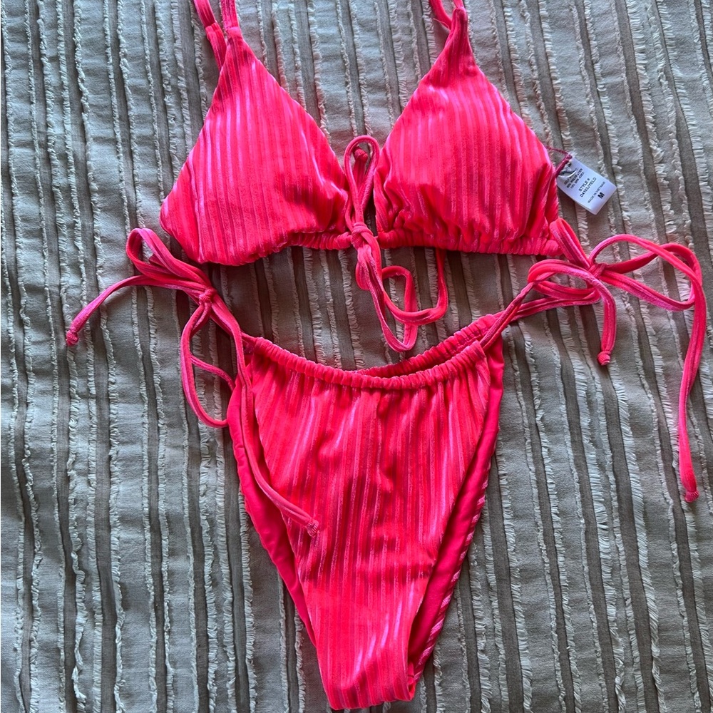 Vibrant Pink Striped Bikini Set